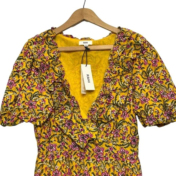 Rahi Del Sole Chiara Mini Dress in Yellow Floral Size Small - Picture 6 of 15